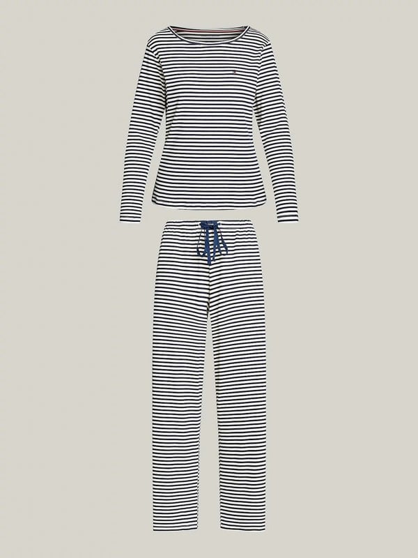 Tommy Hilfiger MONOTYPE Womens Pyjama Set Mini Bretton Stripe Desert Sky