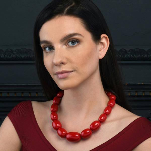 Zavana 20 inch Long Red Oval Beads Statement Necklace for Women