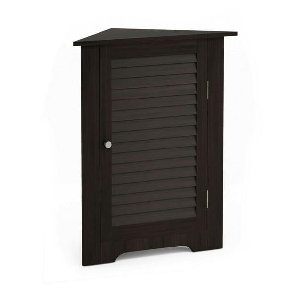 WALPLUS Indo Corner Louver Door Cabinet, Espresso | Elegant Interior Wall Decoration