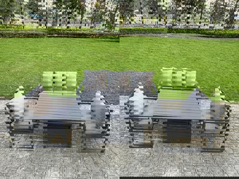Fimous 4-Piece Aluminium Garden Furniture Sets 5 Seater Outdoor Sofa Set with Adjustable Rising Lifting Dining Table 2 Chairs