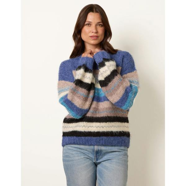 Blue Vanilla Striped Round Neck Knit Jumper