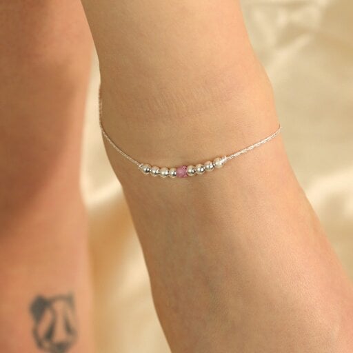 The Colourful Aura 925 Silver Pink Silver Round Ball Thin Payal Anklet
