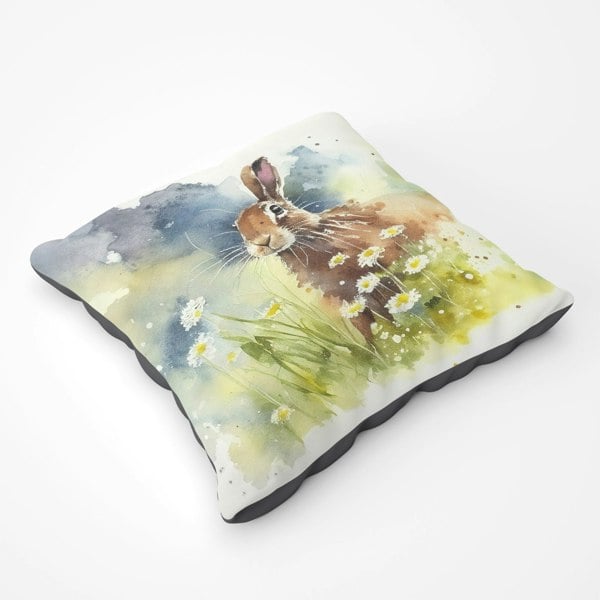 Warren Reed Hare And Daisies Watercolour Floor Cushion