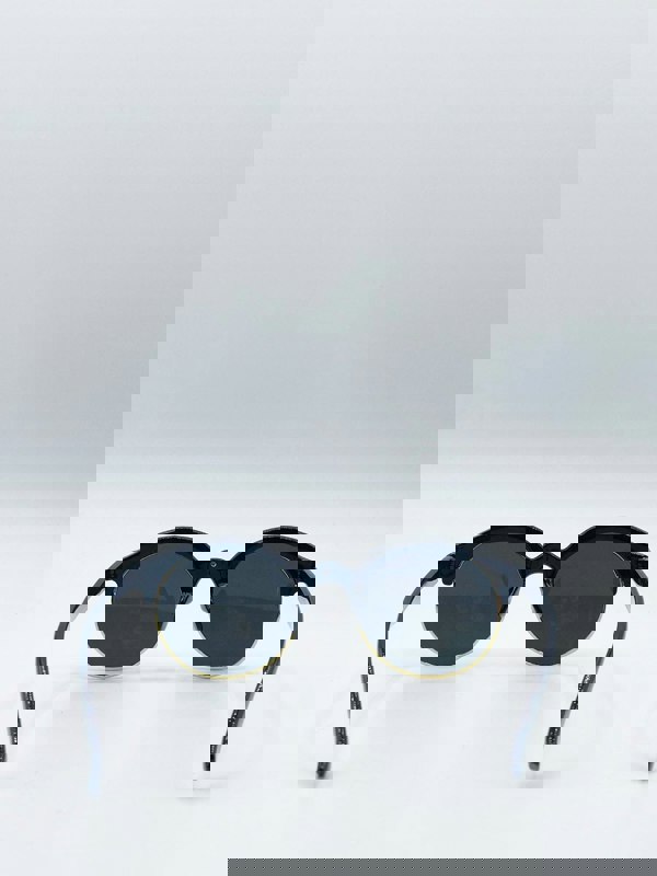 SVNX Black Round Sunglasses with Blue Revo Lenses and Gold Detail