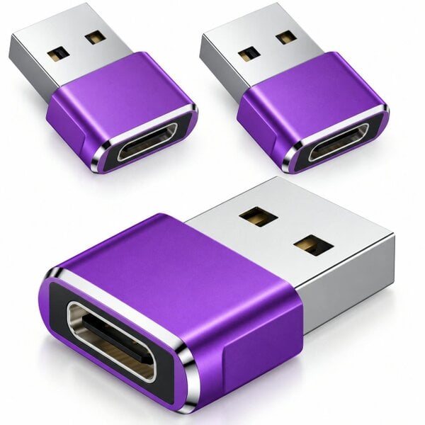 ATEK 3 Pack USB-C Female to USB-A Male Adapter Converter Charging Data Purple