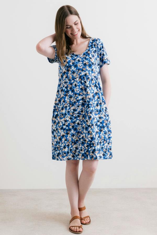 Festival Printed Organic Cotton Jersey Dress Cobalt