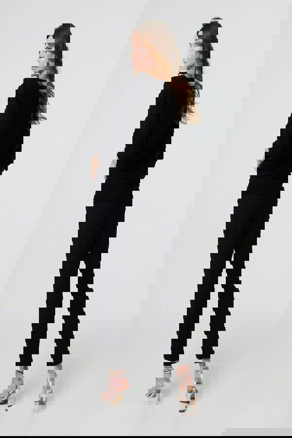 Black | Sequin Mesh V-Neck Knitted Top
