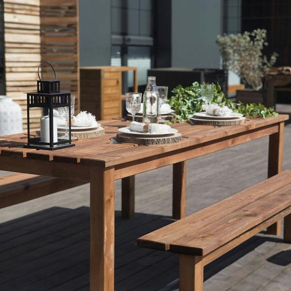 Cerland Banket Garden Dining Set 6 Seater Wooden Outdoor Dining Table & Benches