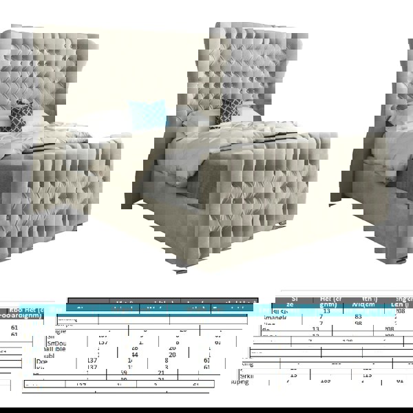 Casa Magna Parma Wide Curved Winged Upholstered Soft Velvet Bed Frame - Cream