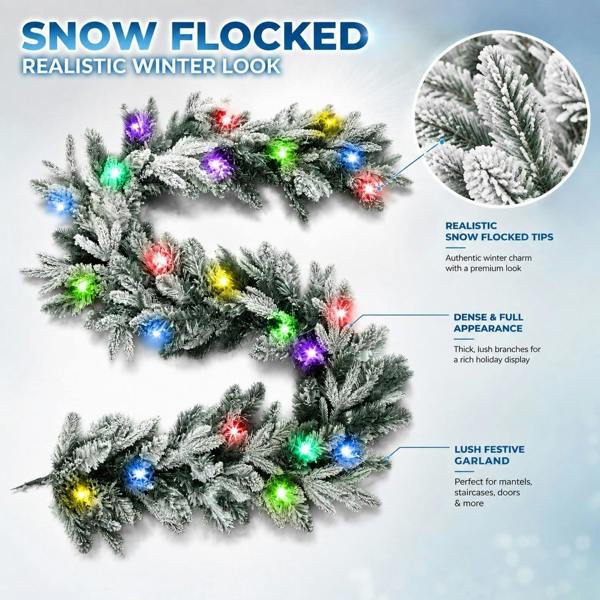 2m Snow Flock Pre-Lit Lapland Fir Christmas Garland with 50 Multicolour LEDs image 3