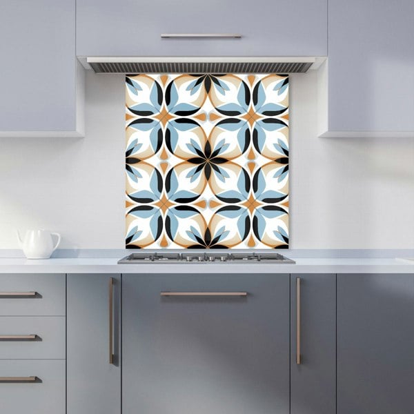 Warren Reed - Designer White Brown and Blue Geometric Pattern Kitchen Splashback