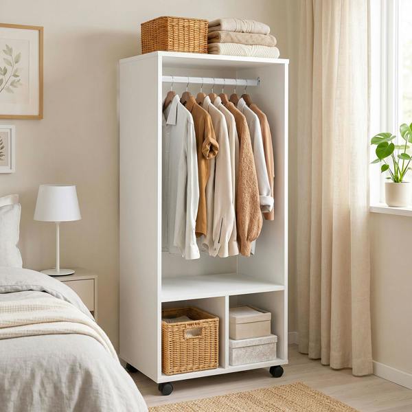 HOMCOM Open Wardrobe Clothes Rail Bedroom Clothes Storage Rod Shelves White - White