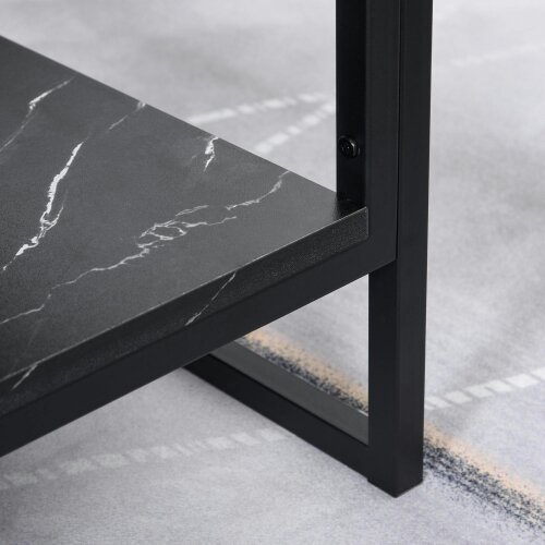 Wyld Haus Minaba Metal And Wood Black 2 Tier Marble Effect Coffee Table With Bottom Shelf