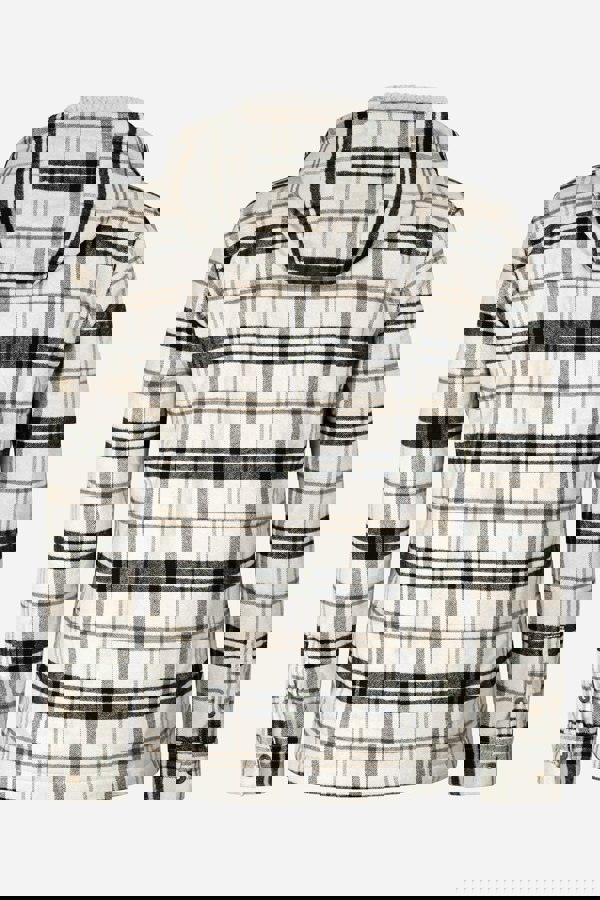 Ecru Check Hooded Borg Lined Shacket Cream Colour