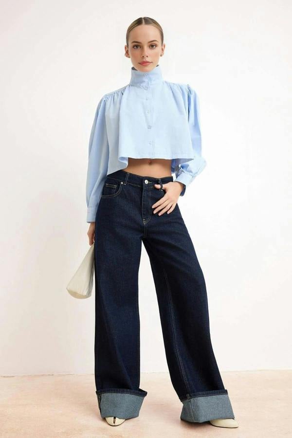 WOVCOR Gathered Crop Fit Shirt