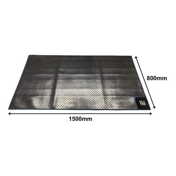 Awning Tunnel Mat 1500mm x 800mm Black Rubber with Blue Edge Trim OLPRO