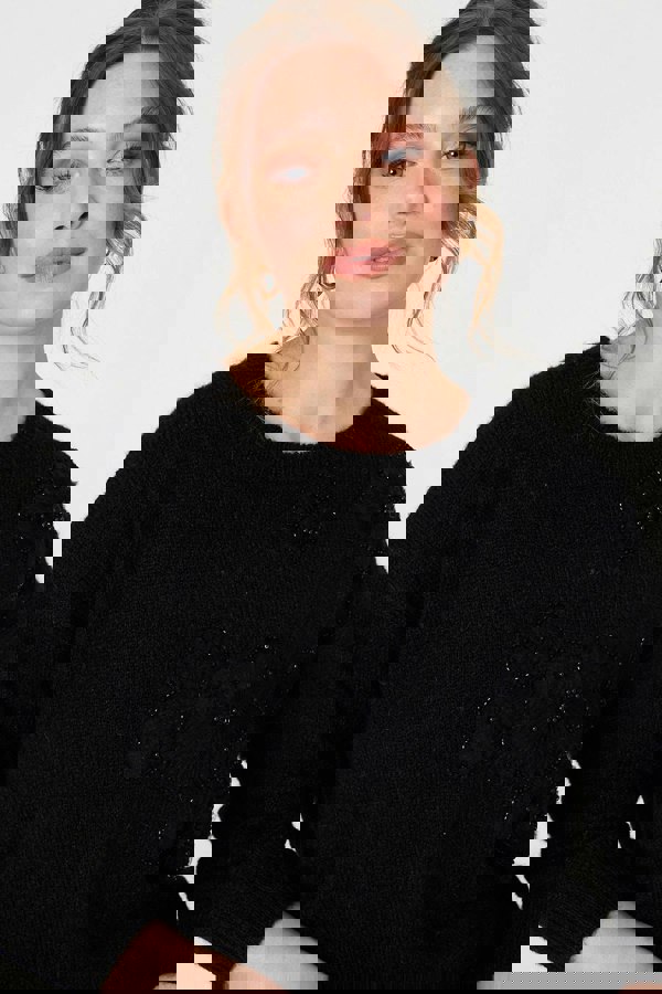 Black | Floral Embellished Relaxed Jumper
