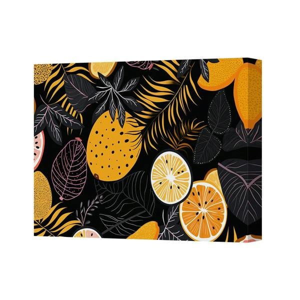 Benjamin Tate Design Citrus Fruit Canvas Wall Art Lemon And Orange On Black Background