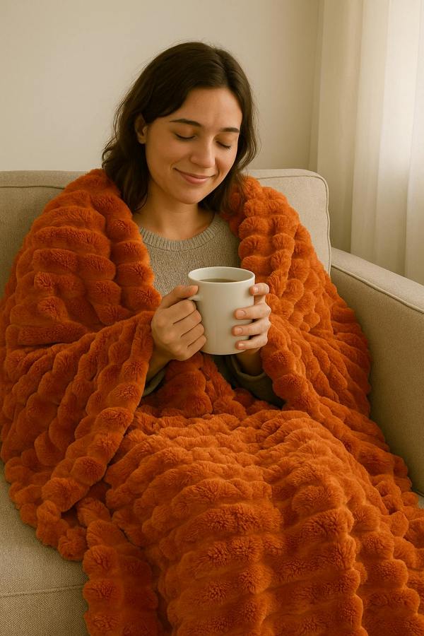 Rabbit Fur Burnt Orange Throw 150x200cm