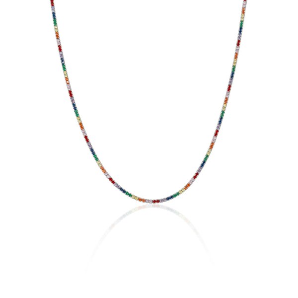 Spero London Rainbow Colourful Sterling Silver Tennis Necklace