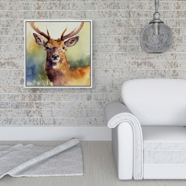 Warren Reed Splendid Stag Watercolour Framed Canvas