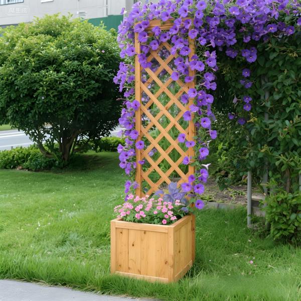 Gr8 Garden Wooden Garden Planter with Trellis Square Outdoor Flower Box for Climbing Plants