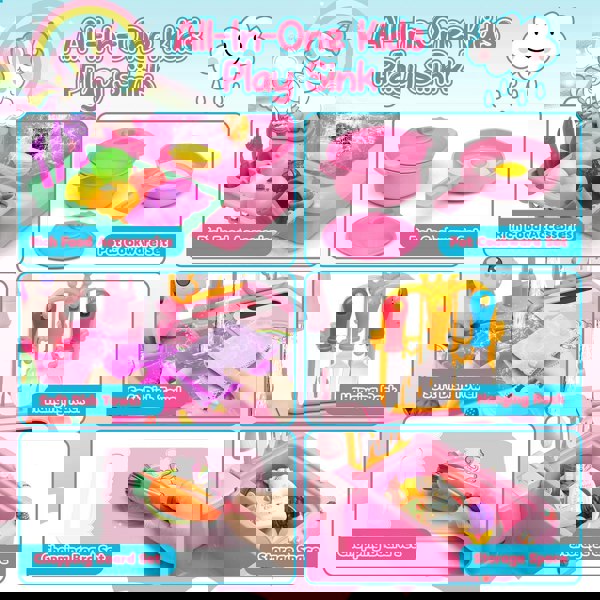 deAO Toys Unicorn Kitchen Sink Playset – Pretend Food, Cookware, Hanging Rack & Storage. Fun Role-Play Toy for Kids