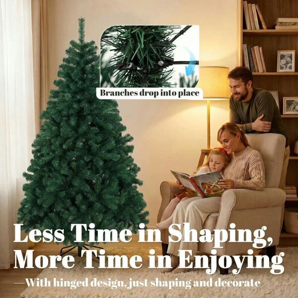 Bobobiy 6ft Artificial Christmas Tree, Fir Hinged Xmas Tree with 700 Branch Tips, Foldable Steel Stand, Green