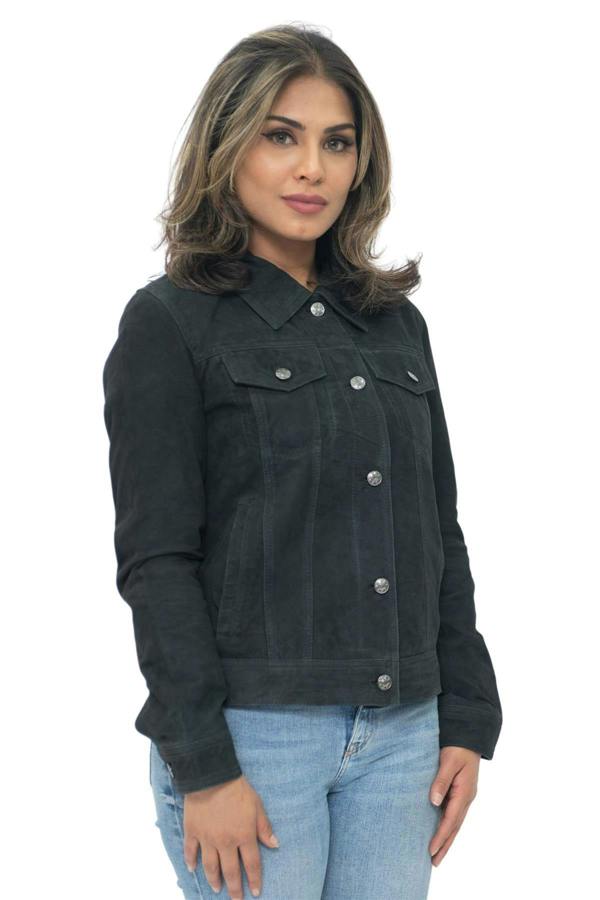 Infinity Leather Womens Goat Suede Trucker Jeans Jacket-Astoria