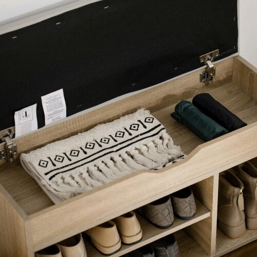 Wyld Haus Sonala Wooden Oak Shoe Storage Bench With Hidden Compartment And Padded Seat