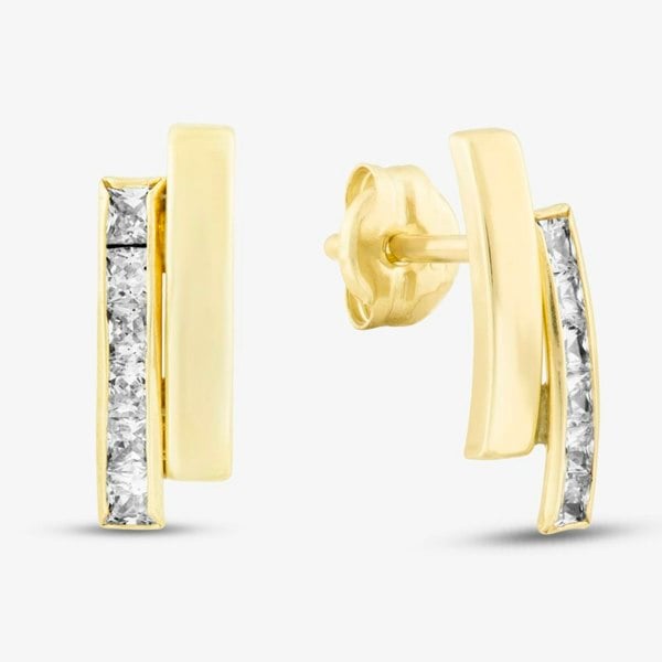 T. H. Baker 9ct Gold Double Bar Cubic Zirconia Earrings 1.58.9579