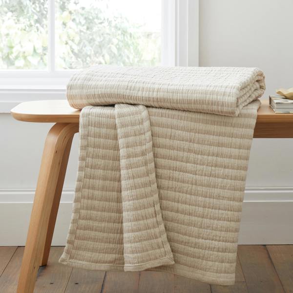 Bianca Cotton Muslin Stripe Blanket Throw Natural