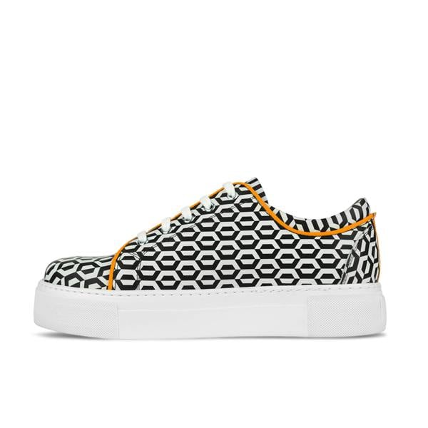 Embassy London Camila - Orange & Hexa Print - Women’s Chunky Leather Platform Trainer