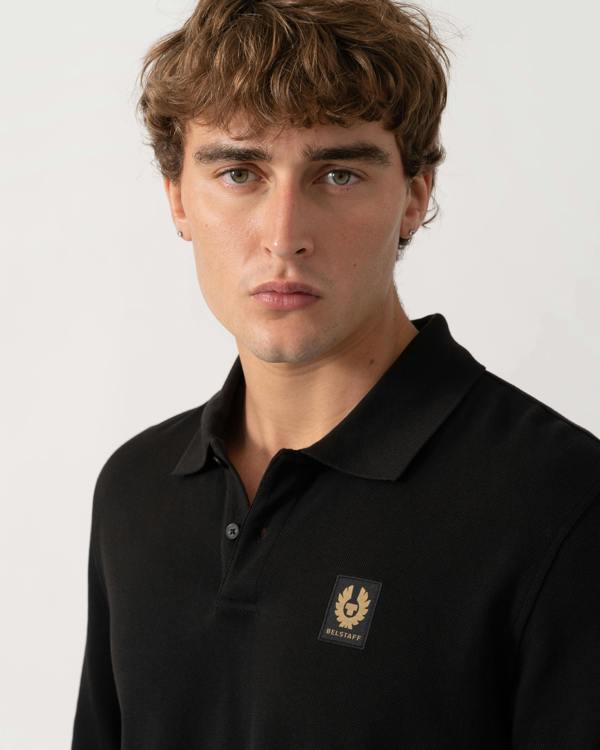 Detail of Belstaff Mens Long Sleeved Logo Polo - Black
