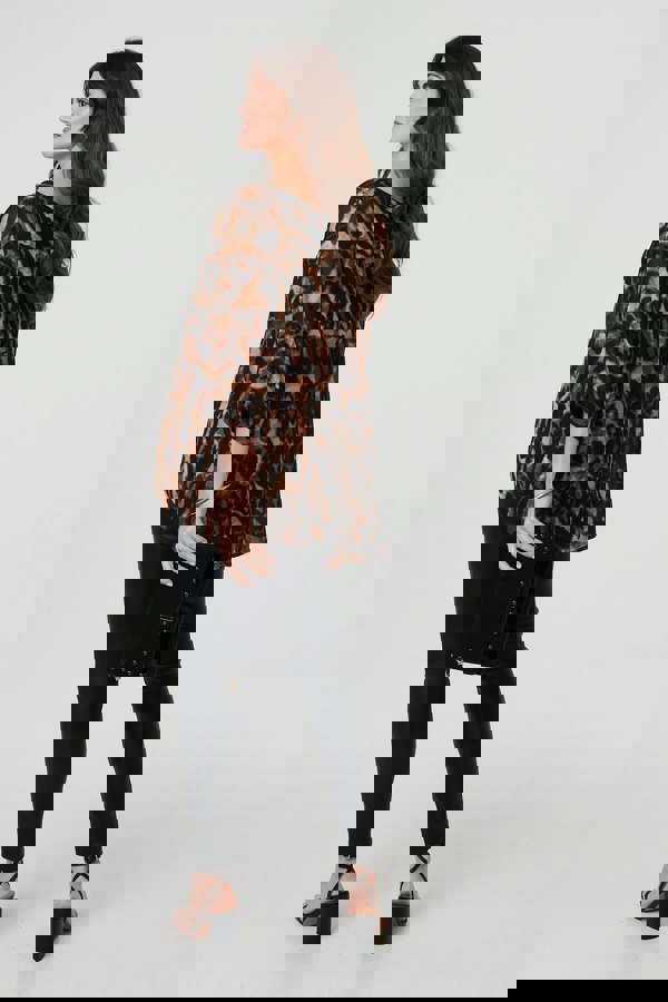 Brown | Animal Print 3/4 Sleeve Blouse Top
