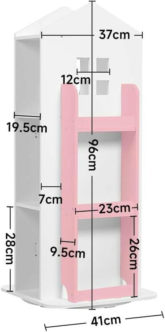 Neo Pink House Shaped 360° Rotating Kid's Freestanding Bookshelf