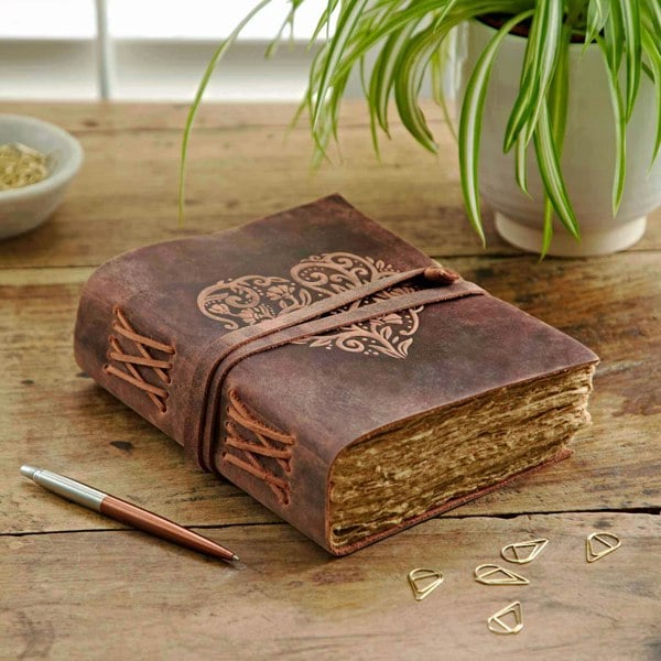 Heart Buffalo Leather Wraparound Journal
