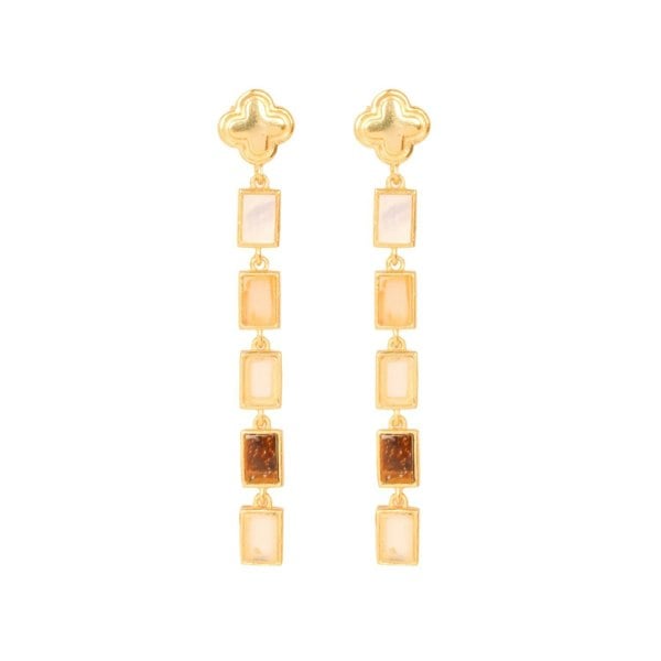 Lila Rasa Rectangular Earthy Tone Drop Clover Stud Earring