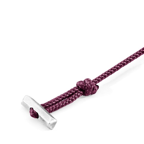 Anchor & Crew Aubergine Purple Oxford Anchor Silver and Rope Bracelet