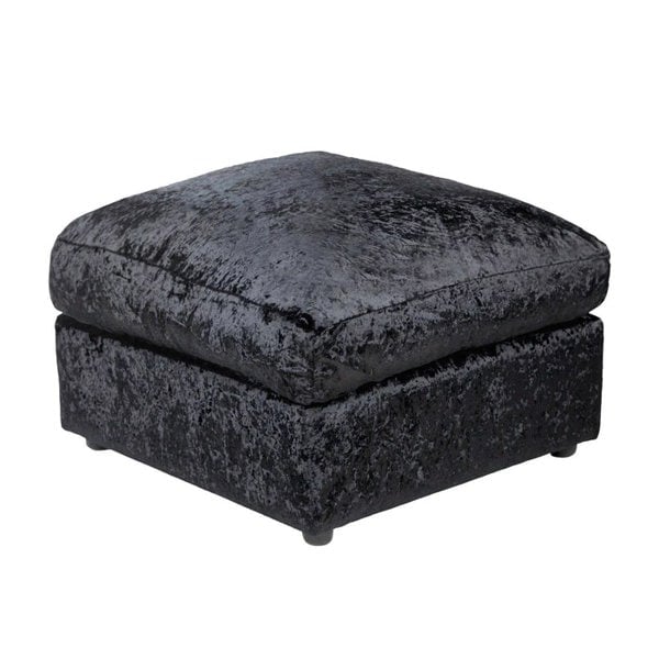 Dylan Crushed Velvet Fabric Footstool in Black