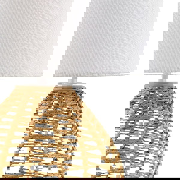 Brown Twisted Paper Table Lamp with White Linen Fabric Drum Shade Image 4