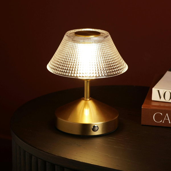 Hestia Small Etched Glass Bronze USB LED Touch Table Lamp