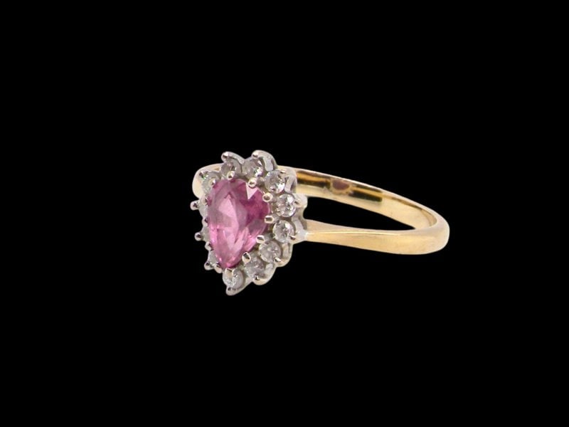 Vintage Tom A pear shaped ruby and diamond cluster ring