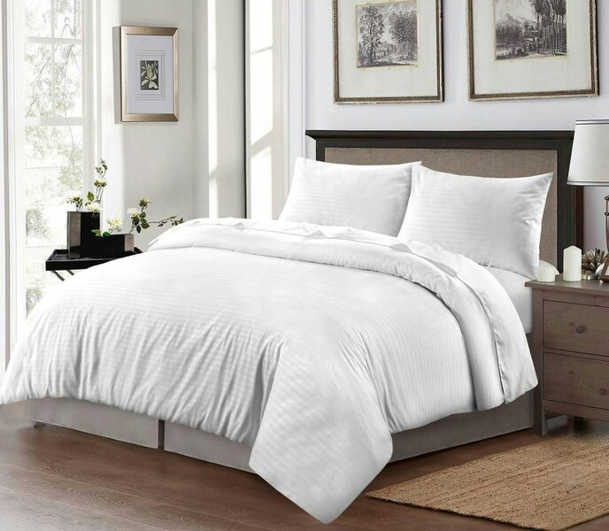 Night Zone Embossed Stripe Microfibre Duvet Cover Set – Soft Touch Hotel Style Bedding - White