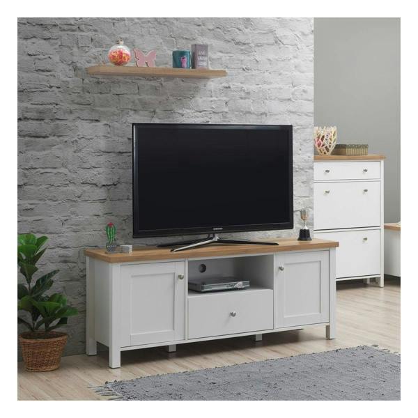 Astbury TV Unit Stand Media Cabinet 2 Doors + Drawer White & Oak
