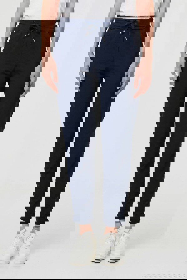 Navy | Drawstring Tie Waist Tapered Trousers
