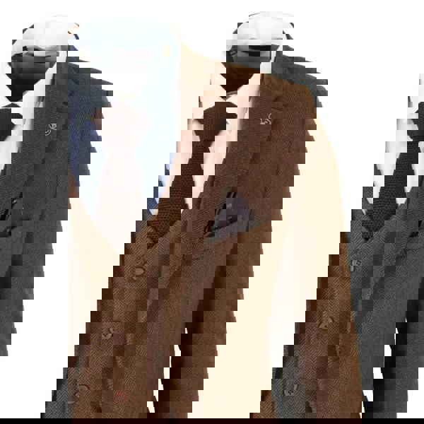 TruClothing IM42 - Men's Brown 3 Piece Tweed Herringbone Suits