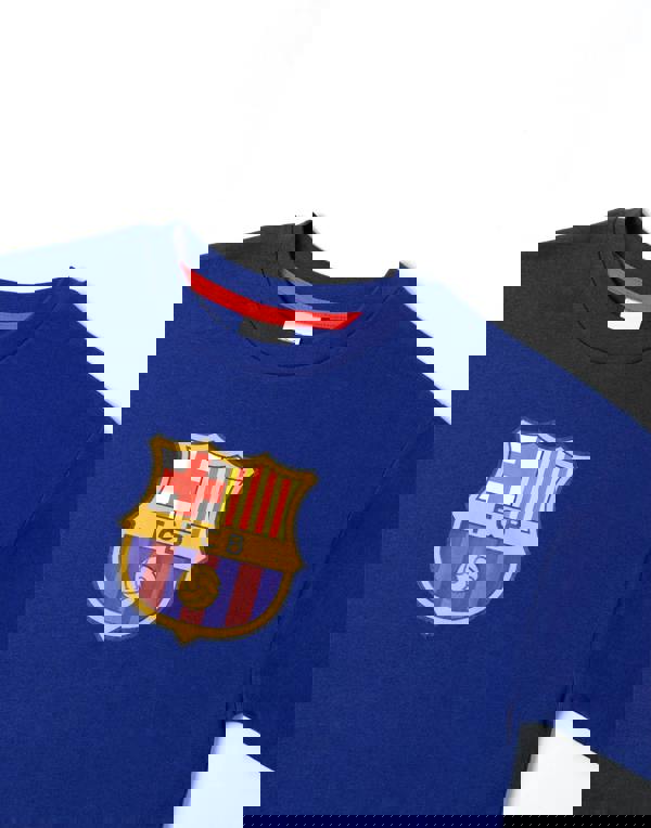 FC Barcelona Boys Black Logo Short Sleeve Long Leg Pyjama Set