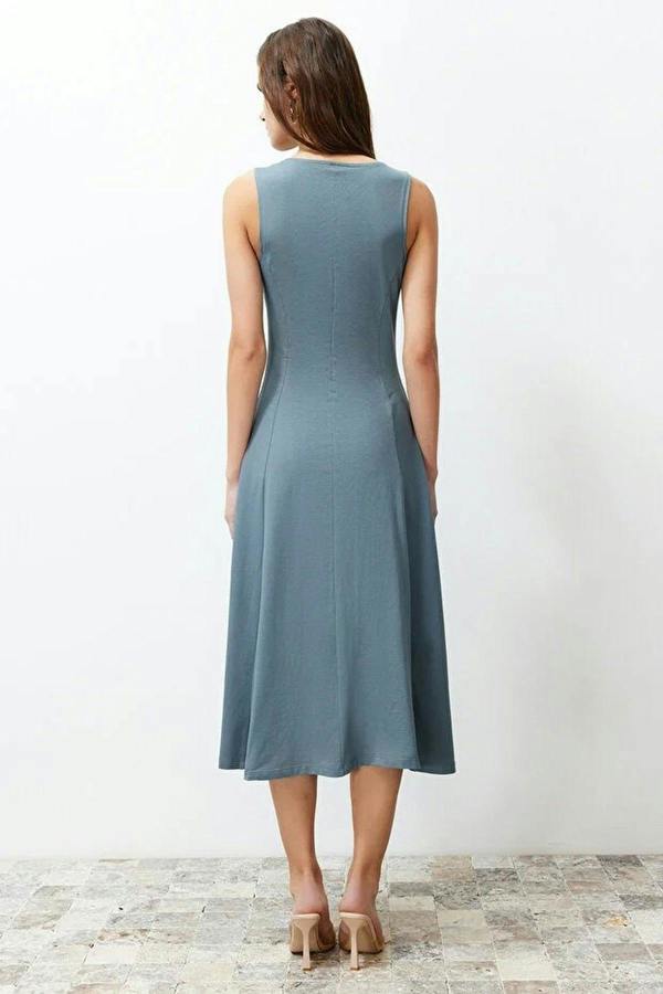 Boat Neck Sleeveless Skater Midi Dress