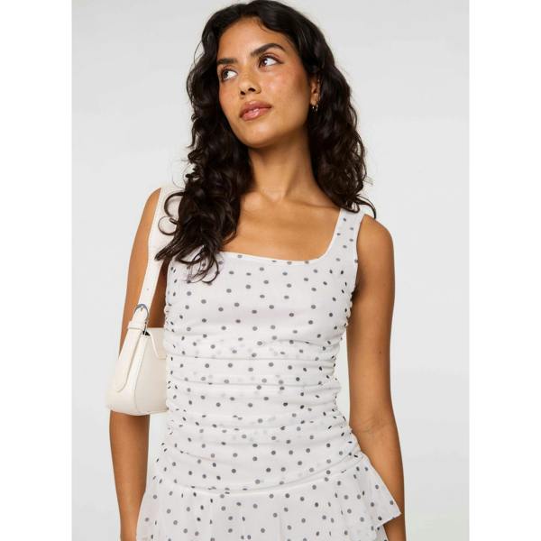 Pink Vanilla Polka Dot Square Neck Mesh Dress